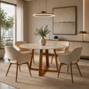 Ver imagem 1 de Mesa de Jantar Redonda 110cm 4 Lugares MDF Tampo Vidro Cozinha Sala Apartamento Pequena