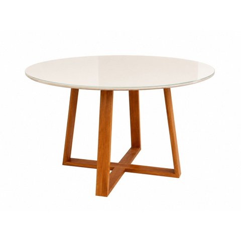 Mesa de Jantar Redonda 110cm 4 Lugares MDF Tampo Vidro Cozinha Sala Apartamento Pequena