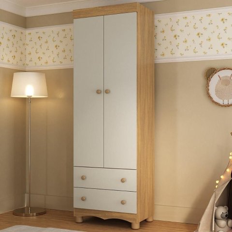 Guarda-roupa Infantil 62cm 2 Portas e 2 Gavetas Dengo Multimóveis Mp4436 Madeirado/off White