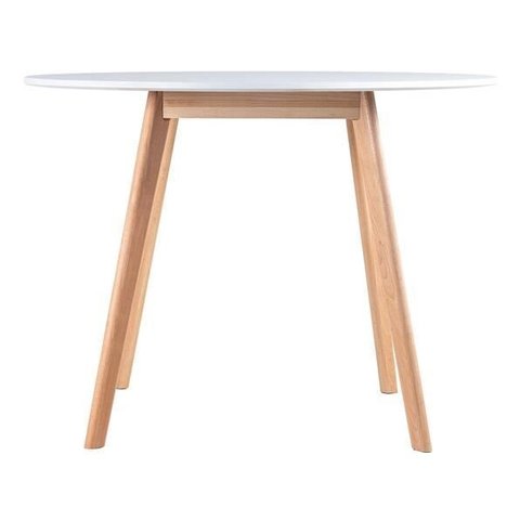 Mesa de Jantar Redonda 90cm Branca Estilo Eames com Pés de Madeira – Design Moderno e Compacto