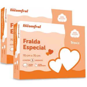 Kit 10 Fraldas de Pano 100 Algodão Tecido Duplo 70x70cm Incomfral