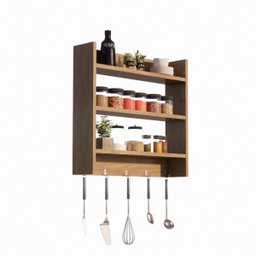 Porta Condimentos de Parede para Temperos Cor Amendoeira com 3 Prateleiras - 1