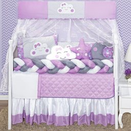 Kit Berço para Menina Lua Lilás Trança e Lateral 12p - 1
