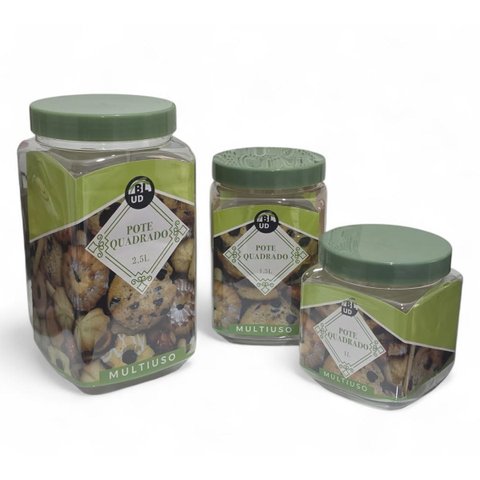 Kit 3 Potes Quadrado Porta Mantimentos Doces P M G Premium Verde