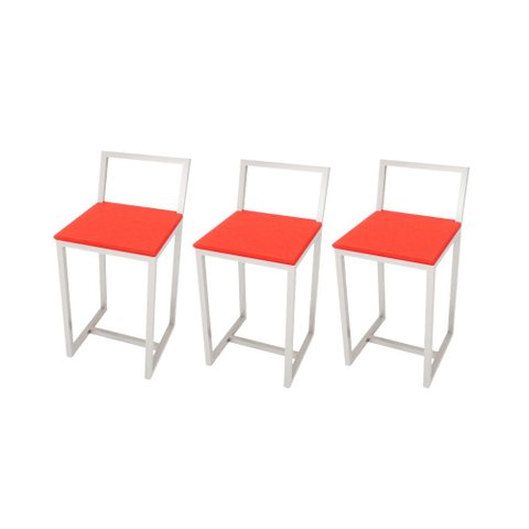 Kit 3 Banqueta Baixa Para Cozinha Industrial Assento Estofado White  