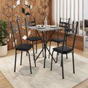 Ver imagem 1 de Conjunto Sala de Jantar Mesa Quadrada 70cm Tampo Granito com 4 Cadeiras Milla Preto/Ocre