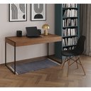 Ver imagem 1 de Mesa de Escritório Industrial Malta Amêndoa 137x53cm Base Ferro Preto com 1 Cadeira Preta Eames Eiff