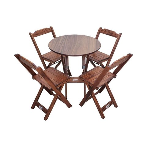 Mesa Dobrável de Madeira Redonda 70cm com 4 Cadeiras Imbuia - Tarimatã