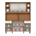 Ver imagem 2 de Kit Cozinha Compacta 08 Portas 02 Gavetas com Painel Fundo e Nichos Decorativos Marrom/Cinamomo/Off White