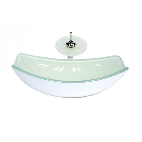 CUBA DE VIDRO OVAL CHANFRADA 51CM BRANCA + VALVULA + TORNEIRA CASCATA