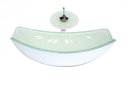 Ver imagem 1 de CUBA DE VIDRO OVAL CHANFRADA 51CM BRANCA + VALVULA + TORNEIRA CASCATA