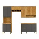 Ver imagem 3 de Cozinha Compacta Modulada 4 Peças 11 Portas e Tampo 100% MDF Frisado Itália Yescasa Cinza/Amêndoa/Chumbo