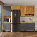 Ver imagem 1 de Cozinha Compacta Modulada 4 Peças 11 Portas e Tampo 100% MDF Frisado Itália Yescasa Cinza/Amêndoa/Chumbo