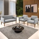 Ver imagem 2 de Sofá Namoradeira e 2 Poltronas Base Madeira Castanho Maressa Suede Cinza - Ibiza