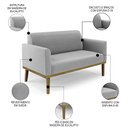 Ver imagem 4 de Sofá Namoradeira e 2 Poltronas Base Madeira Castanho Maressa Suede Cinza - Ibiza