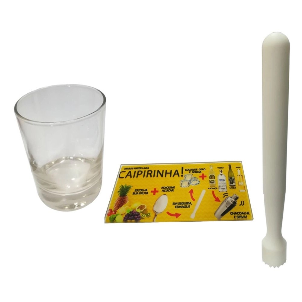 Kit para Caipirinha com Copo + Macerador + Tabua Amarelo