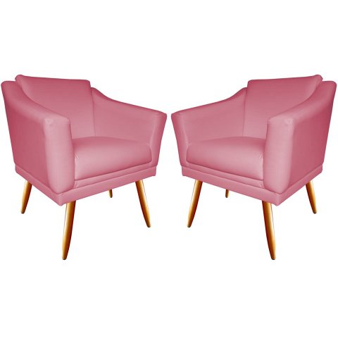 Kit 2 Poltronas Decorativa Agatha Suede Rosa Pés Madeira Mz Decor
