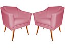Ver imagem 1 de Kit 2 Poltronas Decorativa Agatha Suede Rosa Pés Madeira Mz Decor