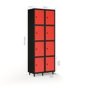 Ver imagem 2 de Armário Roupeiro Locker Guarda-Volume de Aço 8 Portas Pequenas com Fecho para Cadeado Vestiário Academia Vermelho/Preto