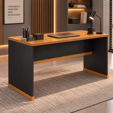 Mesa Home Office para Computador e Notebook 136 cm Berlin - Preto/Naturale