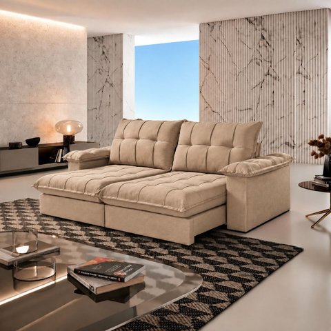 Sofá Berlin Retrátil e Reclinável 280m - Bege