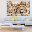 Ver imagem 1 de Quadro Decorativo Florido Família Leão e Leoa com Filhote Sala Quarto Casa Escritório 80x120