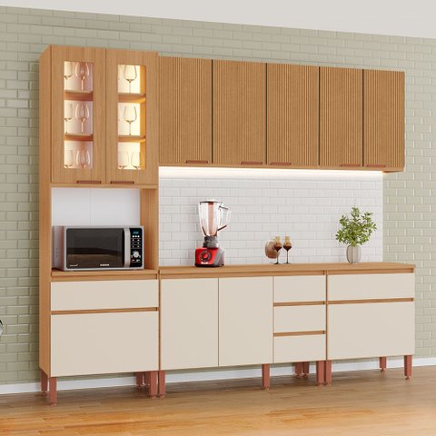 Cozinha Modulada Completa Tuboarte Leonor 100% Mdf com 11 Portas e 5 Gavetas