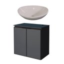 Ver imagem 1 de Gabinete Para Banheiro Preto Aço Umbu Tampo Vidro Com Cuba Bali Branca Cozimax
