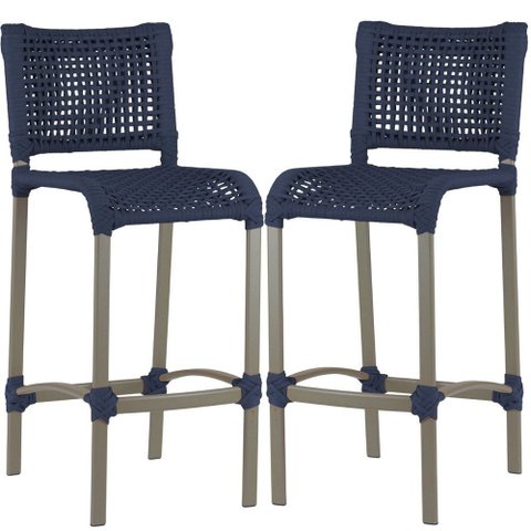 2 Banquetas Haiti em Corda Náutica Alumínio Balcão Edícula Cozinha Trama Original