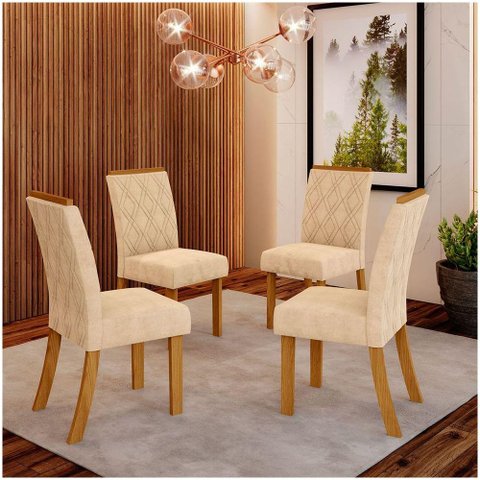 Conjunto 4 Cadeiras Estofadas Lupita Casa 812 Nature Linho