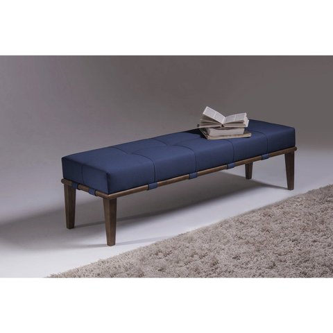 Puff 160cm Pés Imbuia Livia Moderno Azul