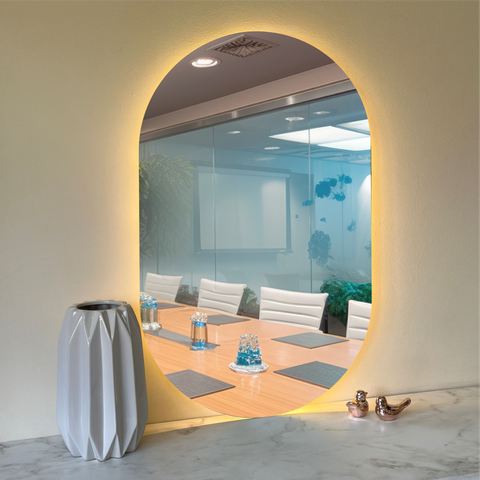 Espelho Orgânico Oval com Led 50x80cm À Pilha ou Fonte:branco Quente Pilha