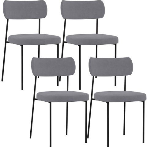 Kit 04 Cadeiras Estofadas para Sala de Jantar Melina L02 Suede Cinza - Lyam Decor