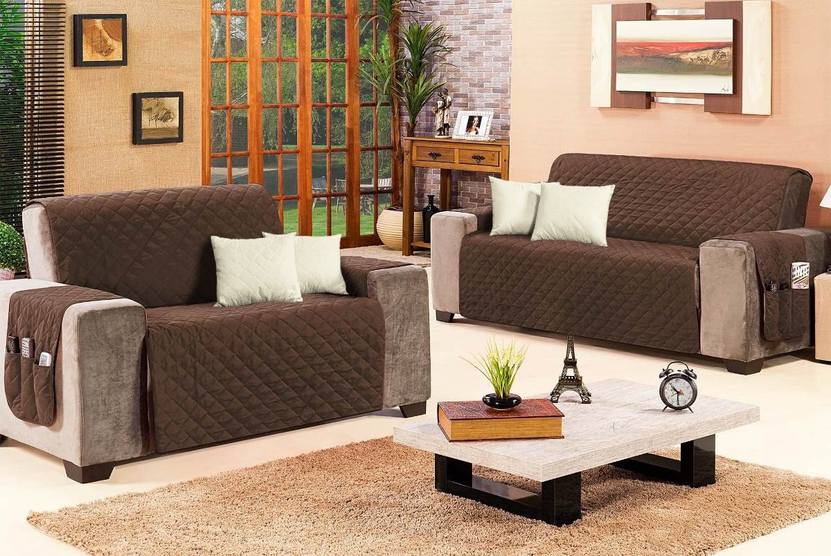 Capas de Sofá Modernas 2 e 3 Lugares com 6 Peças Eví Decor - Marrom ...