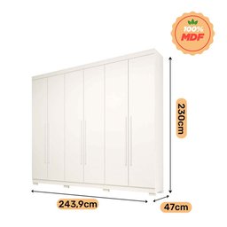 Guarda Roupa Casal 6 Portas 4 Gavetas Núbia Branco 100% MDF - 4