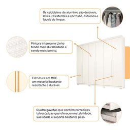 Guarda Roupa Casal 6 Portas 4 Gavetas Núbia Branco 100% MDF - 3