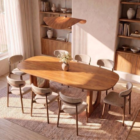 Conjunto de Jantar com Mesa Orgânica Tali 210cm e 8 Cadeiras Ema CabeCasa MadeiraOriginals Marrom