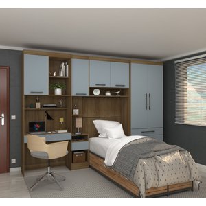 Guarda Roupa Modulado de Solteiro Paris Avelã Grey Sky 5 Peças - Luciane Paris Avelã - Grey Sky