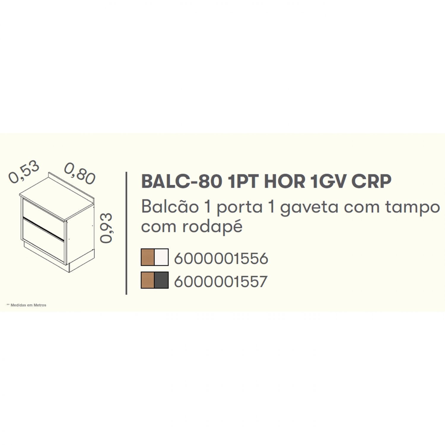 Balcão de Cozinha 80cm 1 Porta 1 Gaveta em MDF Tampo UV com Rodapé em PVC Lisboa  - 5