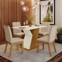 Ver imagem 1 de Conjunto Sala de Jantar Layla Elegance 4 Lugares Tampo MDF Cadeiras Estofadas Off White 120cm Casa