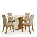 Ver imagem 5 de Conjunto Sala de Jantar Layla Elegance 4 Lugares Tampo MDF Cadeiras Estofadas Off White 120cm Casa