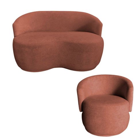 Kit Namoradeira + Poltrona Decorativa Beatriz Orgânica Bouclé Terracota