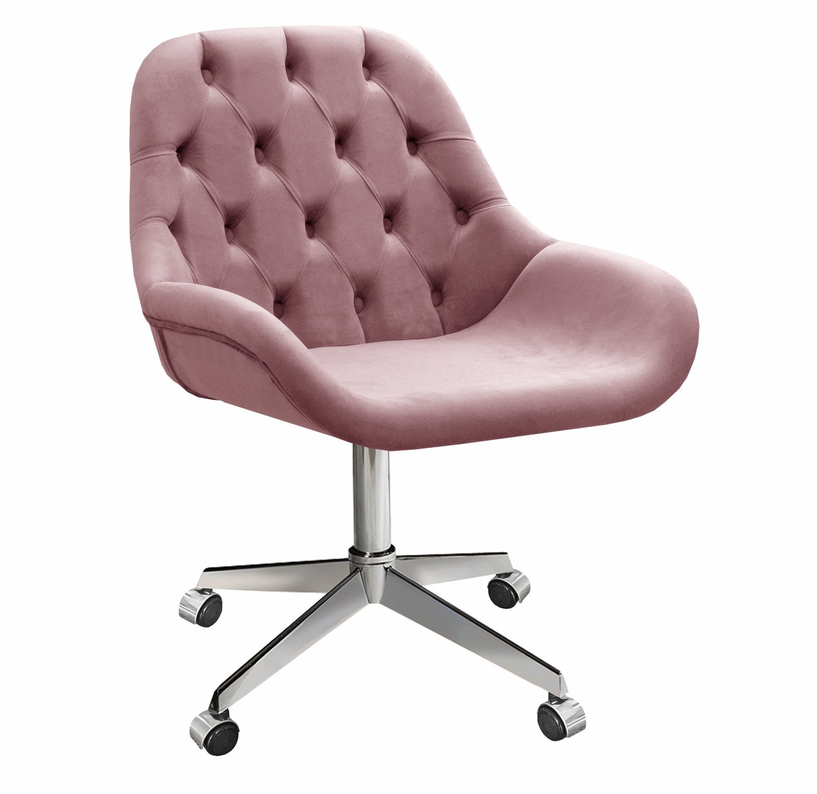 Cadeira Escritório Giratória Lua Capitonê Poltrona com Rodinhas Home Office - Veludo Rosê
