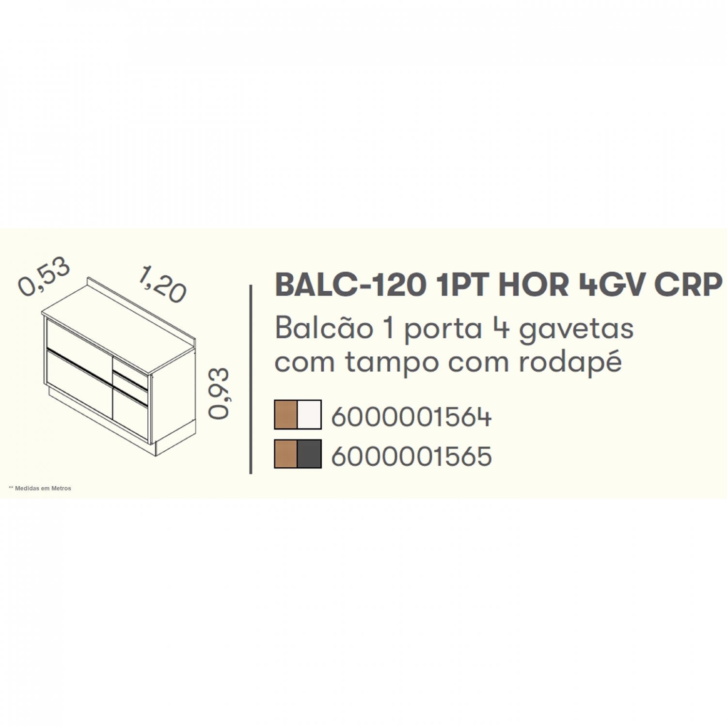 Balcão 120cm MDF 1 Porta 4 Gavetas Tampo UV com Rodapé em PVC Lisboa  - 5