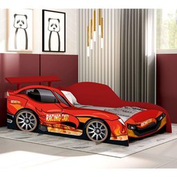 Cama Carro Racing Solteiro para Meninos Mdf - Vermelho Racing Car Relâmpago - 3
