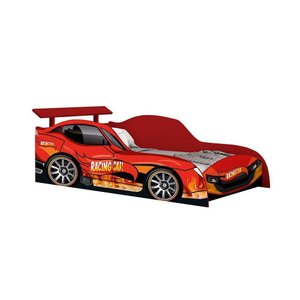 Cama Carro Racing Solteiro para Meninos Mdf - Vermelho Racing Car Relâmpago