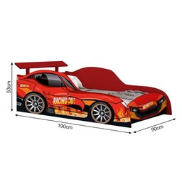 Cama Carro Racing Solteiro para Meninos Mdf - Vermelho Racing Car Relâmpago - 4