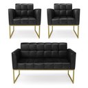 Ver imagem 1 de Kit 1 Sofá Namoradeira e 2 Poltronas Elisa Corano Base Metálica Industrial Dourado - D'Rossi Cor