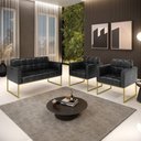 Ver imagem 4 de Kit 1 Sofá Namoradeira e 2 Poltronas Elisa Corano Base Metálica Industrial Dourado - D'Rossi Cor