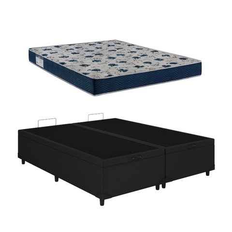 Cama Box Baú Casal Bipartido Colchão Iso 60 D28 138x188 Preto - Ortobom